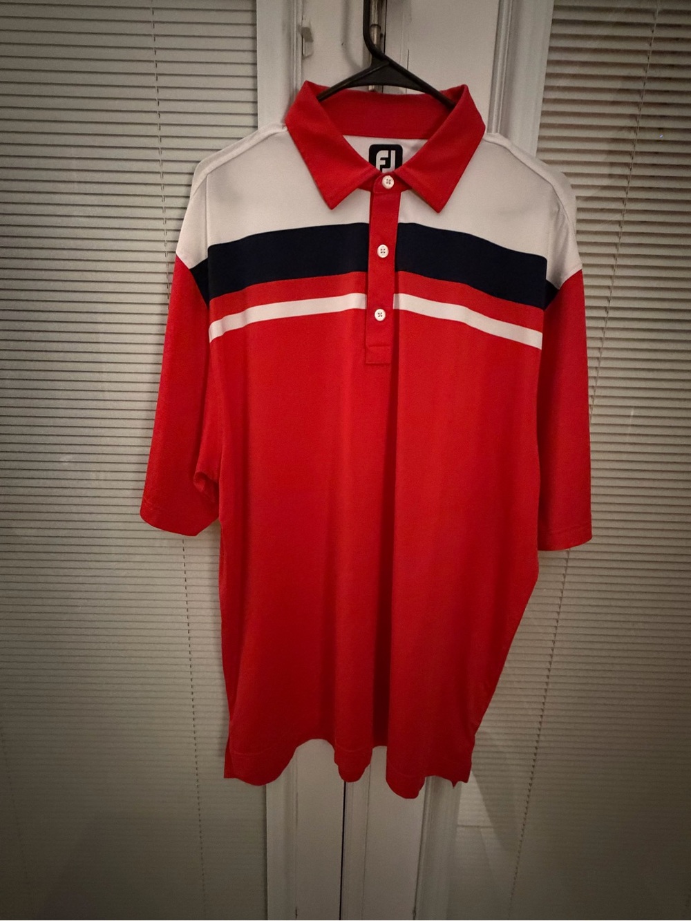 FootJoy FJ Men’s XL Golf Polo Red White Navy Colorblock Performance Shirt
